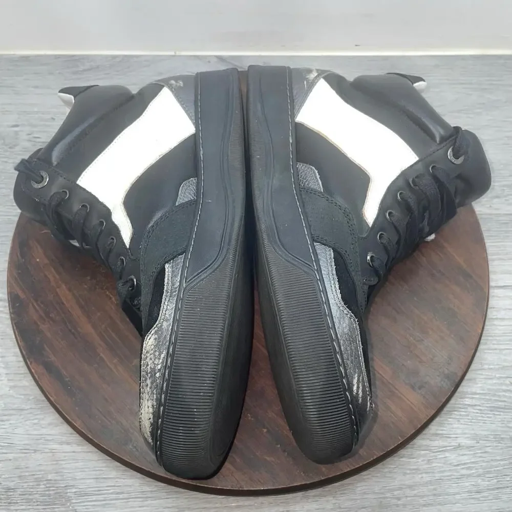 LANVIN Lace-Up Mid Top Black Leather Mix Materia Sneakers Men's Size 7 Shoes